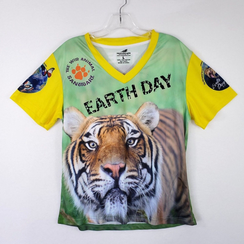 Racetrackers Wild Animal Sanctuary Earth Day Tiger Lion T Shirt Mens Size Large